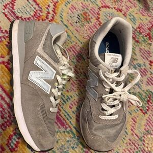 New Balance Taupe and White Sneakers
